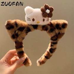 Cute Leopard Print Cat Plush Headband for Home Use, Girls' Face Washing Headband, Makeup and Facial Mask Application, Hair Clip, Hair Accessory