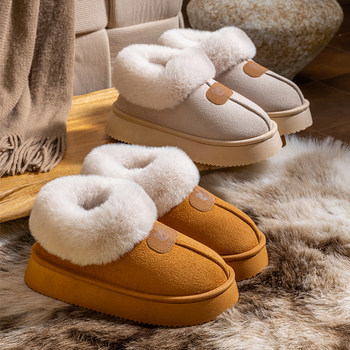 Cotton slippers with heel for women, autumn and winter outdoor wear, warm snow boots, non-slip thick soles, home couple plush home use for men