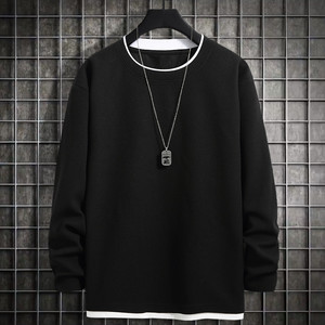 
Long-sleeved T-shirt for men in spring, autumn and winter white knitted inner tops trendy loose men's clothing plus velvet base shirt for men