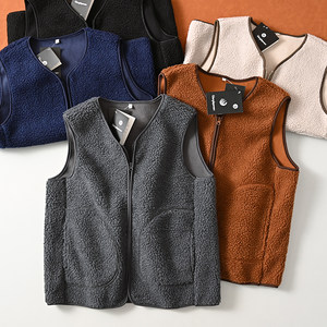 Outdoor fleece vest, men's and women's solid color versatile double-sided velvet warm sherpa vest vest