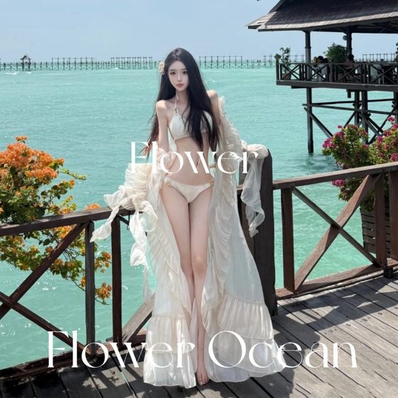 [Creamy frost] Bikini high -end INS sexy two -piece set of pure desire jersey seaside holiday swimsuit