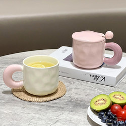 Cup, Ceramic Mug, Home Office Coffee Cup, Back-To-School Gift, Breakfast Cup with Lid and Spoon, Couple Drinking Cup