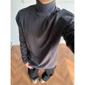 
2025 autumn and winter new style deconstructed loose bottoming shirt inner top men's gray half turtleneck German velvet long-sleeved T-shirt