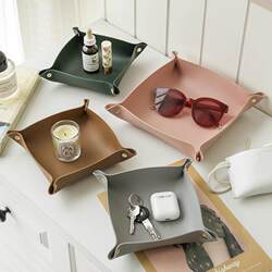 Key storage organizer box storage tray desktop storage box commercial indoor leather item box cosmetics daily necessities