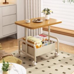 Movable Coffee Table, Bedside Table, Sofa Side Table, Cream-Style Small Trolley, Bedroom Bedside Storage Rack, Living Room Tea Table, Multi-Layer Snack Cabinet, Small Apartment Bedside Cabinet, Storage Rack, Simple Dining Table