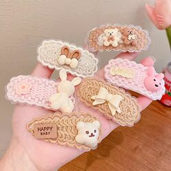 Spring and Autumn Milk Coffee Color New Cute Plush Knitted Animal Bb Clip Bunny Hairpin Children's Bangs Hair Clip Hair Accessory