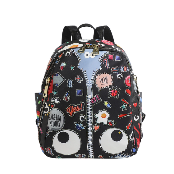 
Large capacity multi-compartment zipper printed diamond graffiti travel backpack bag unisex travel school bag trendy