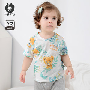 Little pig David baby T-shirt summer cotton cartoon printed boy girl baby top round neck short sleeve T-shirt light pants