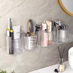 Bathroom Toothbrush and Toothpaste Holder, Comb Storage Tube, Wall-Mounted Washbasin Shelf, No Drilling Required