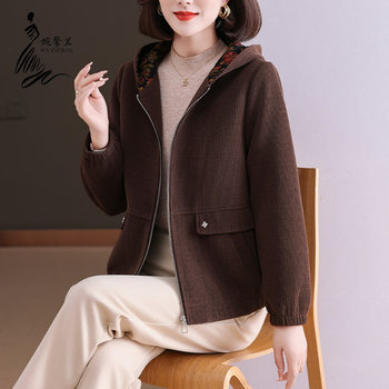 
Mom's autumn 2025 new coat corduroy hooded
