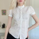 IAEY French royal sister Fan wooden ears stand-up collar white casual shirt accordion pleated design waist-breasted shirt summer
