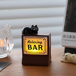 Japanese-Style Cat Bar Night Light Birthday Gift Retro Mini Desktop Atmosphere Decoration Ornament Coffee Bar Counter