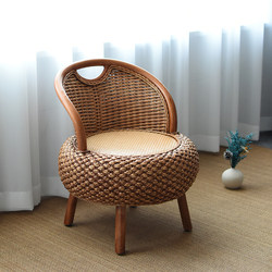 Home Rattan Woven Chair for Balcony and Living Room, Small Chair for Tatami, Low Backrest Chair, Single Round Woven Stool for Adults