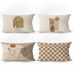 Log-Style Abstract Line Rectangular Throw Pillow Sofa Living Room Model Home Velvet Lumbar Pillowcase Cushion Pillow