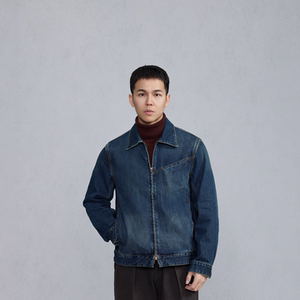 
Zippered denim jacket 13.5oz Japanese indigo dyed Detroit micro-profile jacket for men washed retro design
