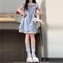 Girls' Beautiful Dress with Flutter Sleeves, Doll Collar, Plaid Pattern, Summer 2025 New Style for Children