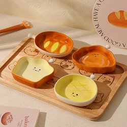 Ceramic 4inch Small Dishes, Steamable, Cute Condiment Dishes, Underglaze Color Dipping Sauce Dishes, Hand-Painted Soy Sauce and Vinegar Dishes for Home Use