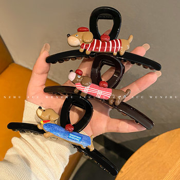 Cartoon cute apple puppy grabber female 2025 new high-end hairpin back head shark clip hairpin