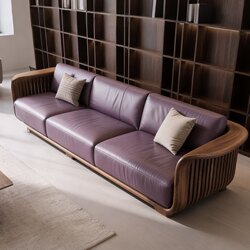 New Chinese-Style Black Walnut Leather Sofa, New Three-Seater Light Luxury Solid Wood Living Room Home Straight-Row Sofa