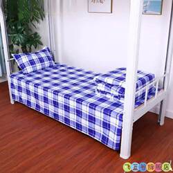 Dormitory Blue and White Checkered Bed Sheet Single Piece for Single Bunk Bed, Blue Striped Mattress Cover, Sheet for College Students