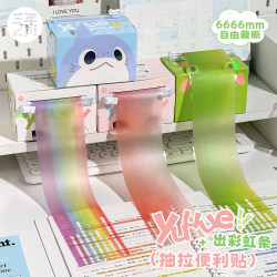Class 2, Grade 3: Pull-Out Sticky Notes with Adhesive Fluorescent Markers, Transparent Sticky Note Pads, Transparent Label Stickers, Specially Designed for Middle School Students, High-Quality Fluorescent Pens for Highlighting Key Points, Suitable for Elementary School Students to Cut