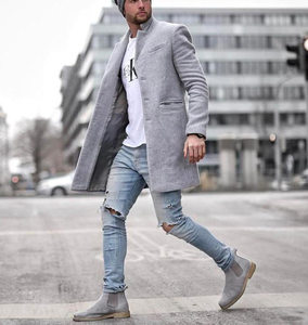 
2024 new internet celebrity plus cotton thick wool foreign trade autumn and winter windbreaker men's jacket casual mid-length coat high-end feeling