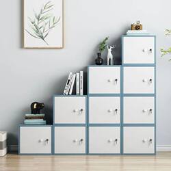 Lockable Modular Grid Cabinet, Simple Modern Bookcase, Bookshelf, Children's Storage Cabinet, Storage Cabinet, Floor-Standing Small Bookshelf