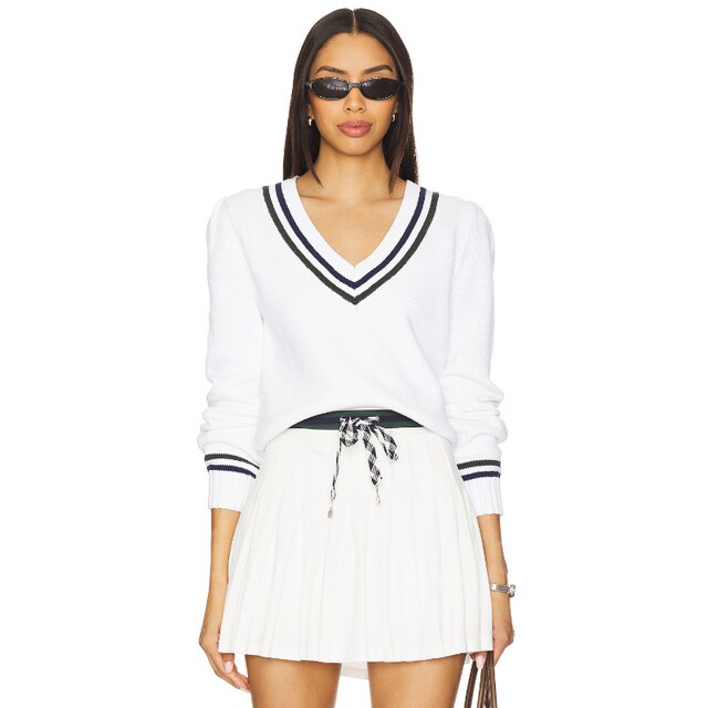 [New Summer Product] THE UPSIDE SOONY V-neck Sweater White REVOLVE niche new style