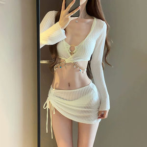 
2026 new high-end swimsuit women's split bikini four-piece bikini sexy long-sleeved sunscreen hot spring