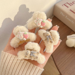 Autumn and Winter Plush Bear Hair Clip, Cute Rabbit Princess Hairpin, Small Claw Clip Hair Accessory, Forehead Bangs Side Clip Hair Ornament