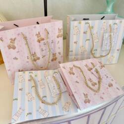 Korean-Style Floral Bunny Tote Gift Bag Storage Bag Hard Cardboard Tote Bag Large Gift Bag ins Premium Model