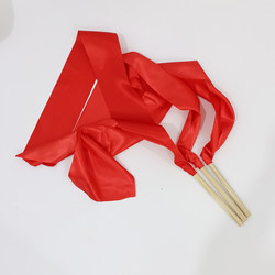 Children and Adults Kindergarten Gymnastics Dance Yangko Square Dance Silk Cloth Performance Props with Wooden Sticks and Large Red Silk Ribbons