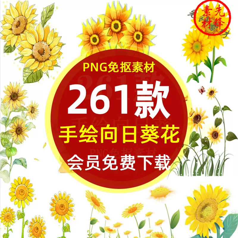 手绘向日葵太阳花花朵背景png免抠图片可爱卡通向日葵插图ps素材 Taobao