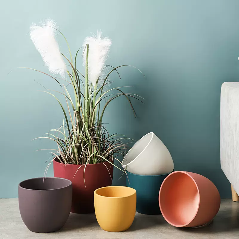 北欧花器苹果形陶瓷花盆新莫兰迪暗色调多肉绿植