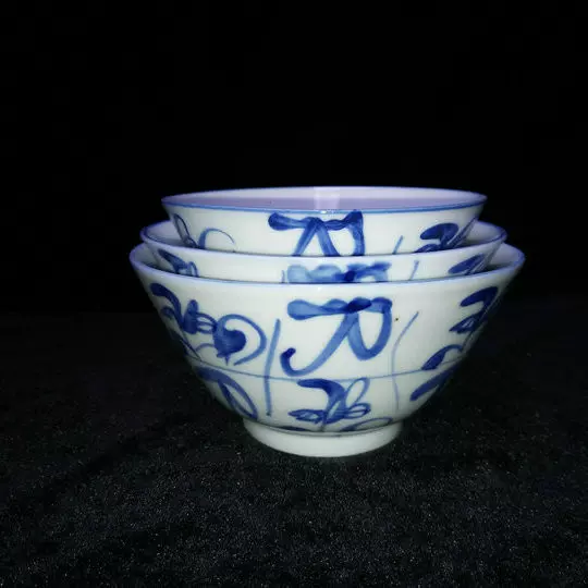 非物质文化遗产/景德古窑手绘老茶花（青花刀字纹）敞口饭碗-Taobao