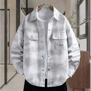 
Autumn 2025 new lapel denim jacket for men teenagers student work jacket loose cotton long sleeve shirt