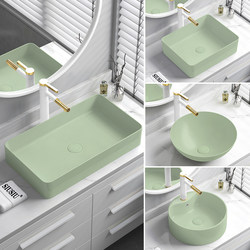 Light Green Ceramic Countertop Basin Wash Basin Hot and Cold Faucet Small Wash Basin Pool Water