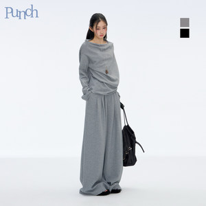 
PUNCH25AW autumn new style basic commuter off-shoulder women off-shoulder one-shoulder slim sweatshirt and trousers suit