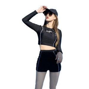 
2026 New Korean Style Conservative Split Long Sleeve Swimsuit Sports Student Slim High Waist Boxer Angle Hot Spring Swimwear