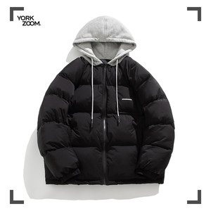 
New autumn and winter products thickened and warm hooded cotton jacket for men, loose winter contrasting color large size fake two pieces