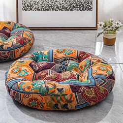 Cotton and Linen Japanese-Style Floor Cushion, Thick Fabric Round Cushion for Balcony, Windowsill, Bay Window, Tatami, Floor, Meditation Cushion