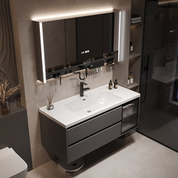 Simple Smart Glass Door Bathroom Cabinet Bathroom Hand Wash Basin Multi-Layer Solid Wood Ceramic Integrated Basin Cabinet Combination