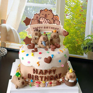 Kapibala Cake Decoration Ornament Capigui Pig Fishing Bathing Guinea Pig Children's Birthday Dessert Baking Dress