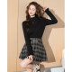 Tang Shi Base Shirt New Women's Half High Neck Wrap with Fleece Clean Black and White Slim Temperature Top