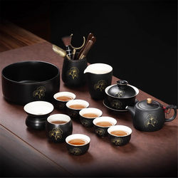 Tea Set 2025 New Model Tea Cup High-End Light Luxury Black Coarse Ceramic Household Classy Kung Fu Tea Set for Gift Giving and Tea Brewing