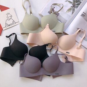 
French simple one-piece traceless steel ring bra girl thick cup small breast gathering adjustment student underwear