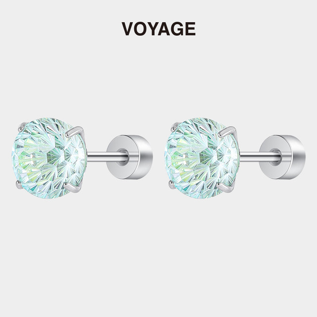 Mint candy green titanium alloy fireworks cut ears and ear piercing ear bone nail cochlear earrings titanium steel zircon ear decoration