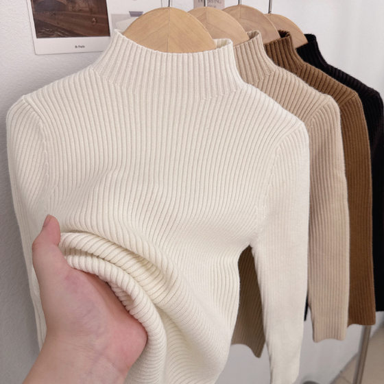 
Autumn and winter new Korean style half turtleneck high elastic sweaters for boys and girls, versatile and stylish bottoming shirts and sweaters