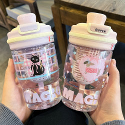 Tritan Water Cup for Girls 2026 New Model with Tea Compartment, Cute and High-Looking Straw Cup, Student Summer Plastic Cup