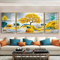 Living Room Triptych Decorative Painting, Light Luxury Modern Minimalist Wall Art, Sofa Background Wall Painting, Grand Golden Fortune Fish and Deer Hanging Painting